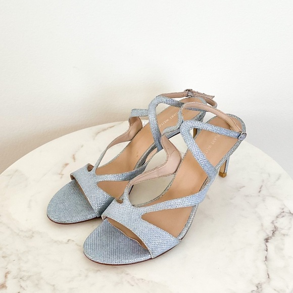 Stuart Weitzman Mariposa 80 Open Toe Sandals Metallic Periwinkle Size 9.5 - Picture 5 of 8